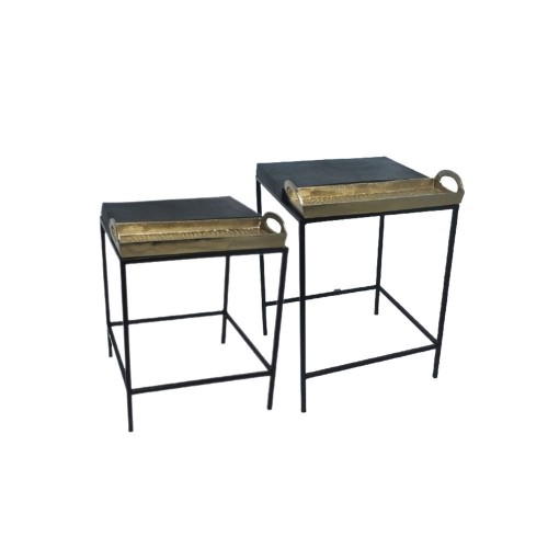 Side table DKD Home Decor Black Golden Steel Aluminium (43 x 42 x 58.5 cm) image 1