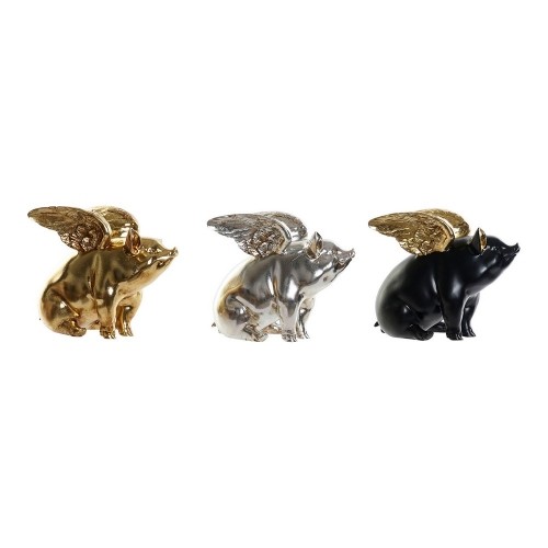 Decorative Figure DKD Home Decor 26 x 17 x 22,5 cm Silver Black Golden Pig (3 Units) image 1