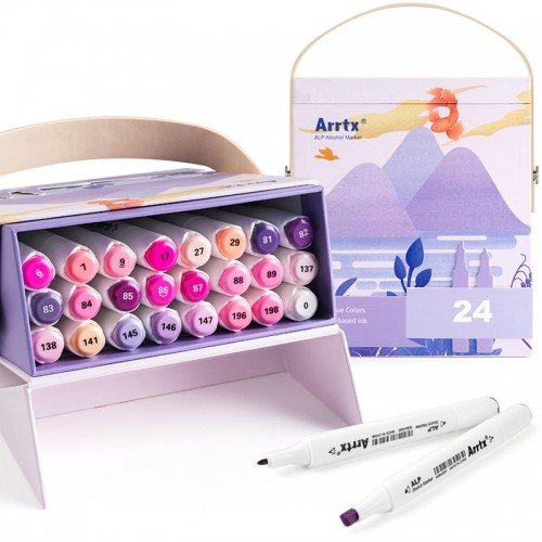 Двусторонние маркеры ARRTX Alp,24 цвета, фиолетовые оттенки image 1