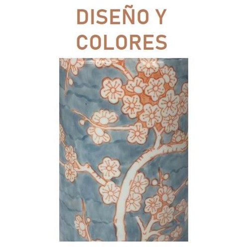 Desk lamp DKD Home Decor Porcelain Blue Orange Polyester Flowers (35 x 35 x 57 cm) image 1