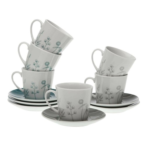 Set of 6 teacups with plates Versa Nomma Porcelain 9 x 14 x 14 cm 10,5 x 8 x 6 cm 14 x 14 x 2 cm image 1