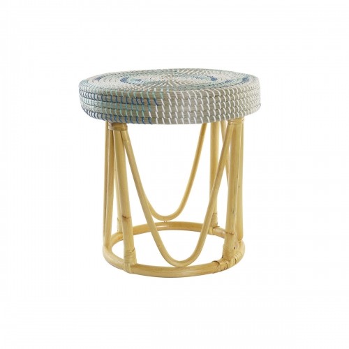 Footrest DKD Home Decor Natural Turquoise White Rattan Tropical Seagrass (41 x 41 x 42 cm) image 1