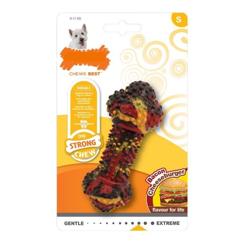 Dog chewing toy Nylabone Strong Chew Bacon Cheese Hamburger Rubber Size S image 1
