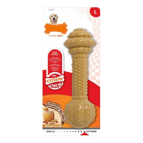 Dog chewing toy Nylabone Extreme Chew Barbell Nylon Peanut butter image 1