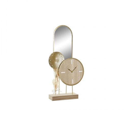 Table clock DKD Home Decor 26 x 8 x 53 cm Mirror Natural Golden Metal MDF Wood image 1