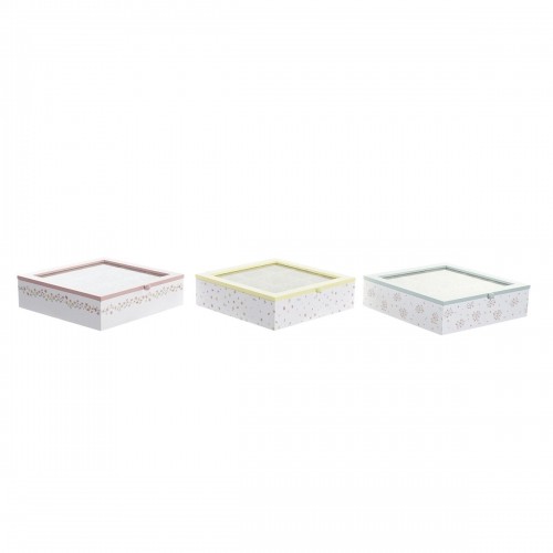 Box for Infusions DKD Home Decor Yellow Red Green Metal Crystal MDF Wood 3 Pieces 24 x 24 x 7 cm image 1