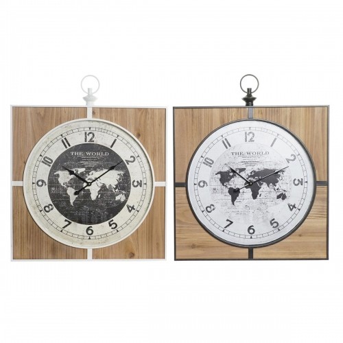 Sienas pulkstenis DKD Home Decor Melns MDF Balts Dzelzs Pasaules Karte (60 x 4,5 x 60 cm) image 1