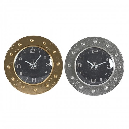 Wall Clock DKD Home Decor 48,5 x 6 x 48,5 cm Crystal Silver Black Golden Iron (2 Units) image 1