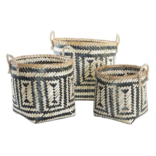 Basket set DKD Home Decor Black Natural Bamboo 40 x 38 x 38 cm image 1