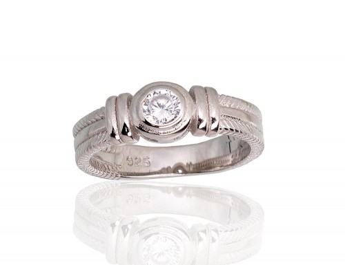 Серебряное кольцо #2101796(PRh-Gr)_CZ, Серебро	925°, родий (покрытие), Цирконы , Размер: 17.5, 4.1 гр. image 1