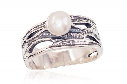Серебряное кольцо #2101570(POx-Bk)_PE, Серебро	925°, оксид (покрытие), Жемчуг , Размер: 19, 4.5 гр. image 1
