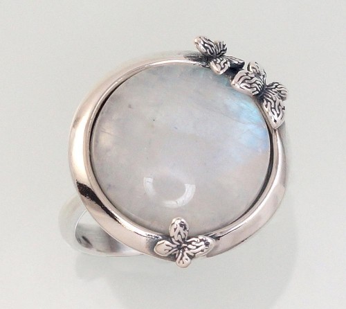 Серебряное кольцо #2101449(POx-Bk)_MS, Серебро	925°, оксид (покрытие), Лунный камень , Размер: 18, 6 гр. image 1