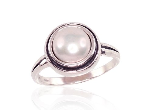 Серебряное кольцо #2100949(POx-Bk)_PE, Серебро	925°, оксид (покрытие), Жемчуг , Размер: 17, 3.9 гр. image 1