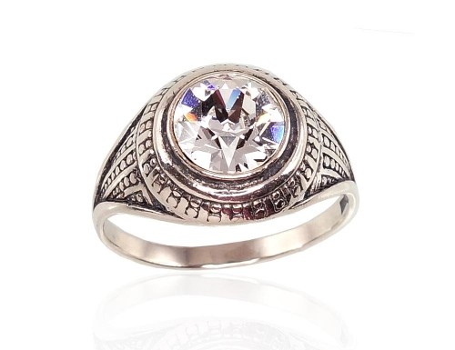 Серебряное кольцо #2100947(POx-Bk)_SV, Серебро	925°, оксид (покрытие), Кристаллы , Размер: 16.5, 3.9 гр. image 1
