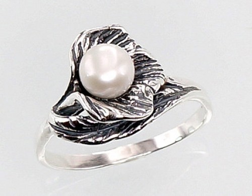 Серебряное кольцо #2100678(POx-Bk)_PE, Серебро	925°, оксид (покрытие), Жемчуг , Размер: 17, 2.8 гр. image 1
