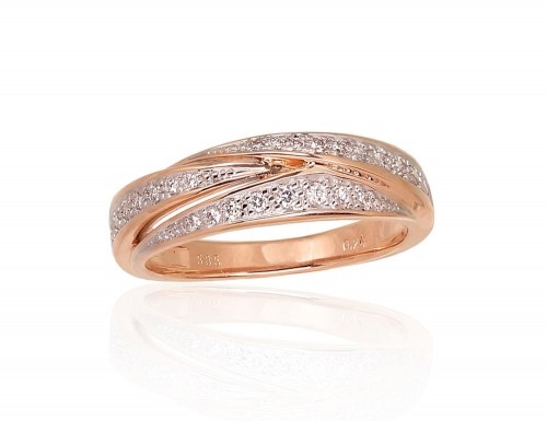 Золотое кольцо #1100950(Au-R+PRh-W)_DI, Красное Золото	585°, родий (покрытие) , Бриллианты (0,24Ct), Размер: 18, 4.16 гр. image 1