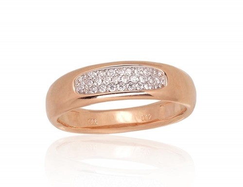 Золотое кольцо #1100949(Au-R+PRh-W)_DI, Красное Золото	585°, родий (покрытие) , Бриллианты (0,12Ct), Размер: 17, 3.37 гр. image 1