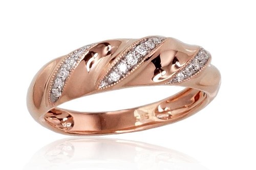 Золотое кольцо #1100424(Au-R+PRh-W)_DI, Красное Золото	585°, родий (покрытие) , Бриллианты (0,107Ct), Размер: 19, 2.4 гр. image 1