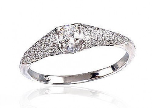 Золотое кольцо #1100119(Au-W)_DI, Белое Золото	585°, Бриллианты (0,458Ct), Размер: 17, 2.25 гр. image 1