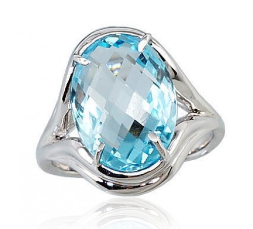 Золотое кольцо #1100113(Au-W)_TZLB, Белое Золото	585°, Небесно-голубой топаз , Размер: 18, 6.07 гр. image 1