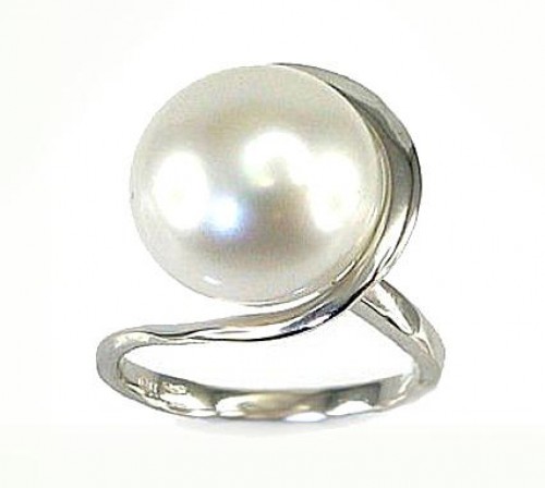 Zelta gredzens #1100057(Au-W)_PE, Baltais Zelts	585°, Pērles , Izmērs: 17.5, 5.3 gr. image 1