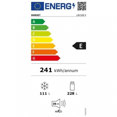 INDESIT Refrigerator LI8 S2E K	 Energy efficiency class E, Free standing, Combi, Height 188.9 cm, Fridge net capacity 228 L, Freezer net capacity 111 L, 39 dB, Black image 1