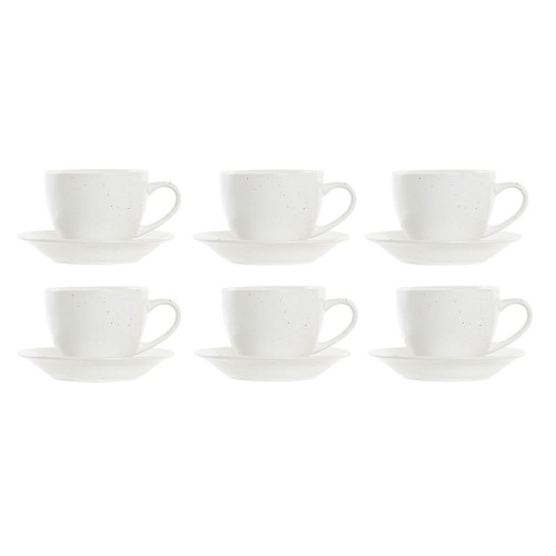 Piece Coffee Cup Set DKD Home Decor Natural Rubber wood White Stoneware 150 ml image 1