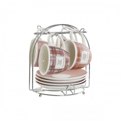 Komplekts ar kafijas tasēm DKD Home Decor Rozā Brūns Porcelāns Bone China (90 ml) image 1