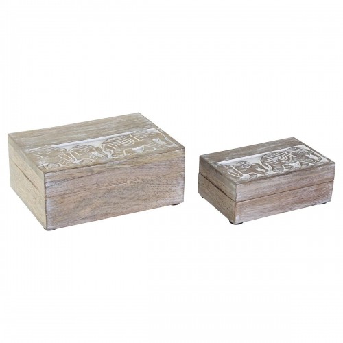 Set of decorative boxes DKD Home Decor Elephant White Mango wood 18 x 13 x 8 cm (2 Units) image 1