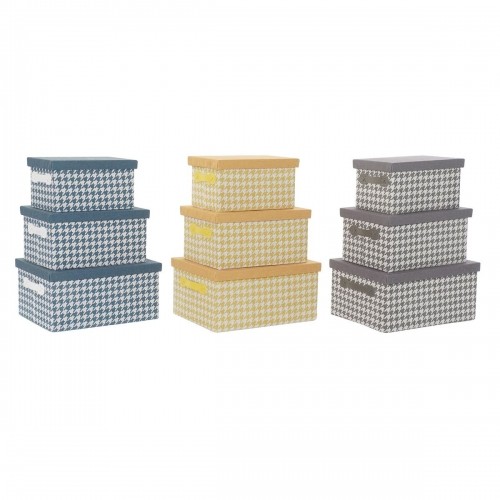 Set of Stackable Organising Boxes DKD Home Decor Grey Blue Yellow 40 x 30 x 20 cm image 1