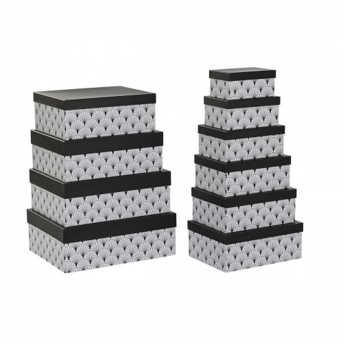 Set of Stackable Organising Boxes DKD Home Decor Black White Cardboard image 1