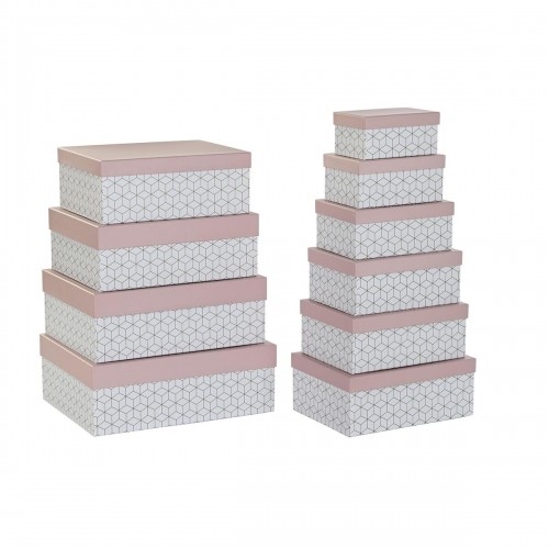 Set of Stackable Organising Boxes DKD Home Decor Golden White Light Pink Cardboard (43,5 x 33,5 x 15,5 cm) image 1