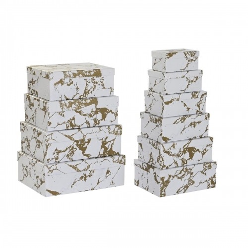 Set of Stackable Organising Boxes DKD Home Decor Golden White Cardboard (43,5 x 33,5 x 15,5 cm) image 1
