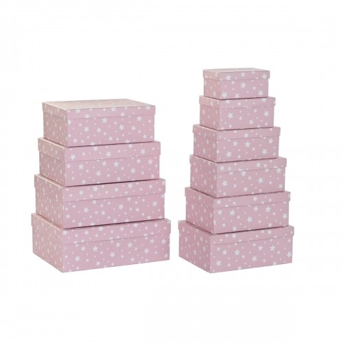 Set of Stackable Organising Boxes DKD Home Decor White Children's Light Pink Cardboard (43,5 x 33,5 x 15,5 cm) image 1
