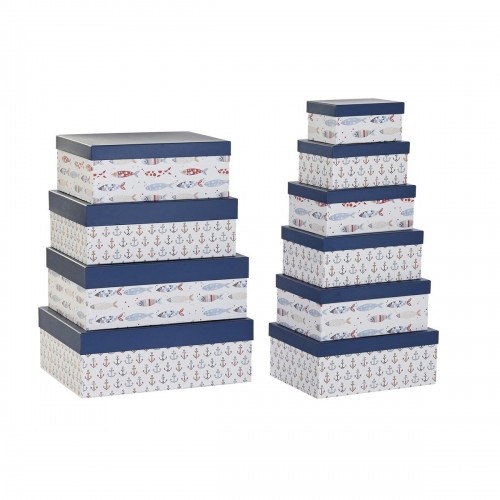 Set of Stackable Organising Boxes DKD Home Decor Navy White Navy Blue Cardboard (43,5 x 33,5 x 15,5 cm) image 1