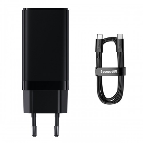 Baseus GaN3 Pro fast universal GaN charger 2 x USB Type C / USB 65W PD3.0, QC4.0 +, AFC black + USB Type C - USB Type C cable 1m (CCGP050101) image 1