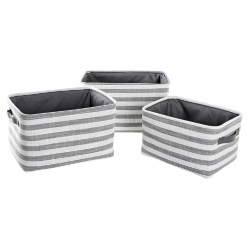 Basket set DKD Home Decor Grey Stripes Cotton (42 x 32 x 25 cm) (3 Pieces) image 1