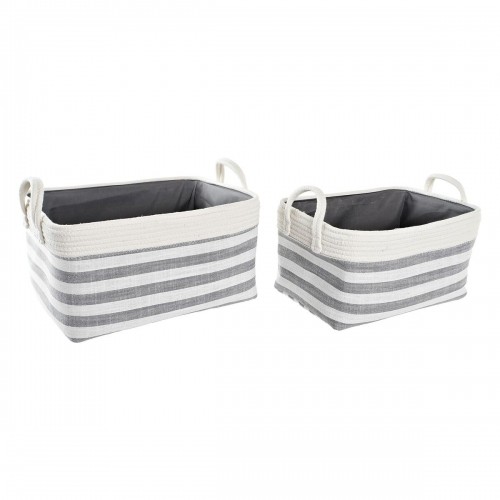 Basket set DKD Home Decor Stripes Grey Cotton (40 x 30 x 23 cm) (2 Pieces) image 1