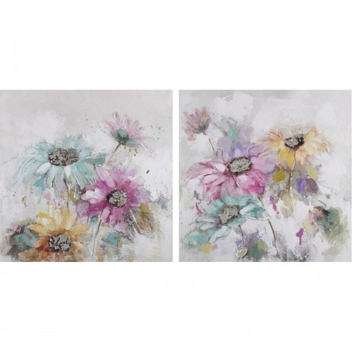 Painting DKD Home Decor 100 x 3,5 x 100 cm Flowers Shabby Chic (2 Units) image 1