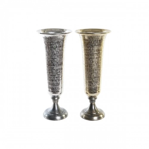 Vase DKD Home Decor 20 x 20 x 51 cm Silver Golden Aluminium Modern (2 Units) image 1