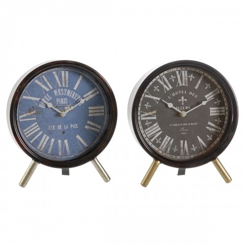 Table clock DKD Home Decor Blue Black Multicolour Metal Crystal Vintage 20,5 x 5 x 24 cm (2 Units) image 1