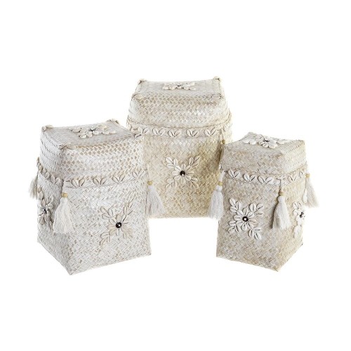 Basket set DKD Home Decor White Bamboo Shells (24 x 24 x 30 cm) (3 Pieces) image 1