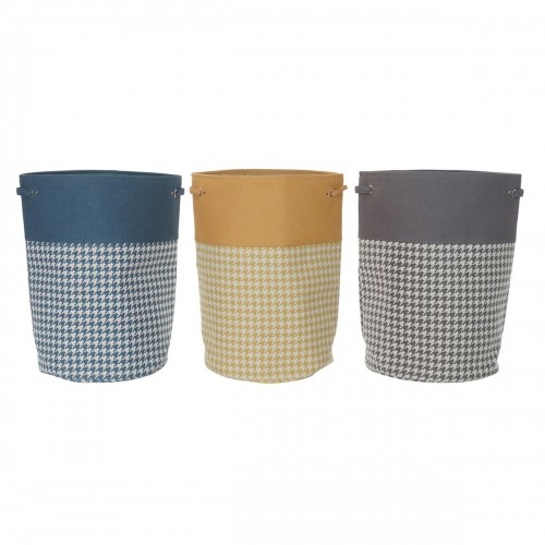 Laundry basket DKD Home Decor Houndstooth Metal Yellow Blue Grey Multicolour 30 x 40 cm 40 x 40 x 60 cm (3 Units) image 1