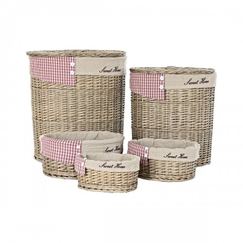Set of Baskets DKD Home Decor Red Beige Natural wicker Cottage 51 x 37 x 56 cm (5 Pieces) (5 Units) image 1