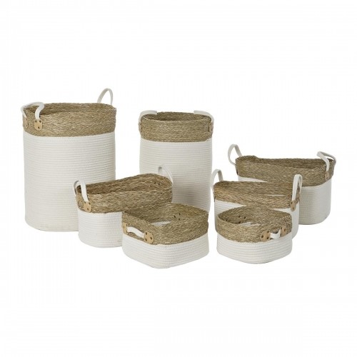 Basket set DKD Home Decor White Cotton Natural Fibre (41 x 41 x 52,5 cm) (7 Pieces) image 1