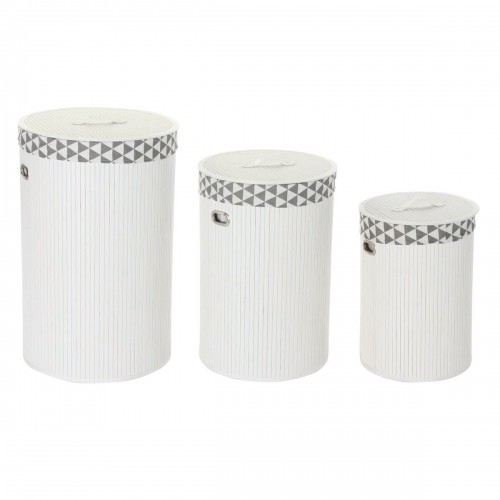 Laundry basket DKD Home Decor White Set Polyester Bamboo (38 x 38 x 60 cm) (3 Pieces) image 1