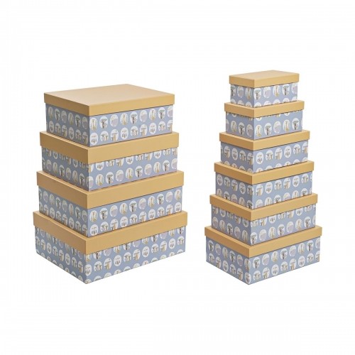 Set of Stackable Organising Boxes DKD Home Decor animals Blue Cardboard (43,5 x 33,5 x 15,5 cm) image 1