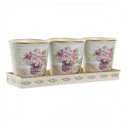 Set of pots DKD Home Decor Beige Pink PVC Aluminium Shabby Chic 38 x 12 x 14 cm (3 Pieces) image 1