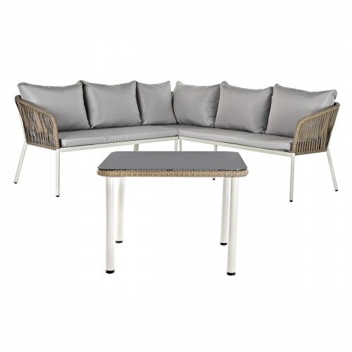 Dīvāns un galda komplekts DKD Home Decor Stikls sintētiska rotangpalma Tērauds (190 x 190 x 70 cm) image 1