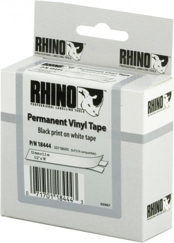 Juostelė DYMO Rhino 12mm x 5.5m, vinilinė, juoda ant balto / S0718600 18444 image 1